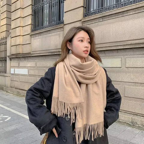 Imitation Cashmere Scarf Solid Color Tassels Winter Warm Long Shawl Soft Casual Fashion Women Men Scarves