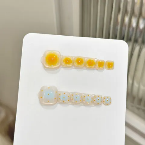 Handmade Sea Salt Cheese Polka Dot Cat Eye Press On Nails Blue Yellow Jelly Toe Nails Hand Nails For Women Summer Decoration