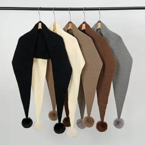 Women British Style Faux Cashmere Knitted Scarf Shawl With Dual Pom-Poms Warm Thick Solid Color Winter Neck Warmer Wrap