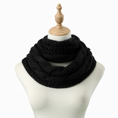 Damen Winter Dick Gestrickt Zopfmuster Halswärmer Einifarbig Warm Outdoor Mode Lässiger Thermischer Schlauchschal