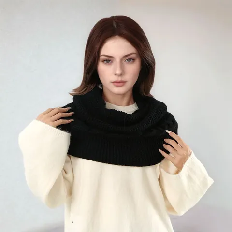 Women Autumn Winter Chunky Cable Knit Infinity Scarf Thick Warm Polyester Snood Neck Warmer Fashion Solid Color Neck Guard