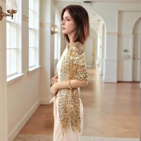 Women Sequin Tassel Scarf Elegant Mesh Shawl Evening Party Wedding Wrap Polyester Fashion Commute Decoration Accessory