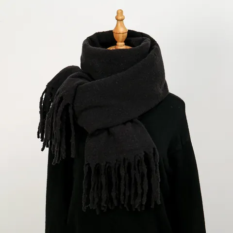 Women Winter Warm Milk Fleece Scarf Solid Color Simple Fashion Long Scarf With Tassels Versatile Shawl Wrap