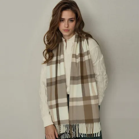 Women's Fashion Checkered Plaid Scarf Thickened Imitation Cashmere Winter Warm Shawl With Tassels Soft Fashion Pashmina Wrap