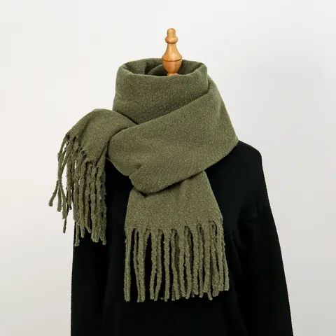 Women Winter Warm Milk Fleece Scarf Solid Color Simple Fashion Long Scarf With Tassels Versatile Shawl Wrap