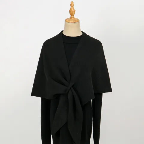 Women Elegant Solid Color Polyester Knitted Triangle Shawl Fashion Korean Style Decorative Knot Scarf For Winter Fall Daily