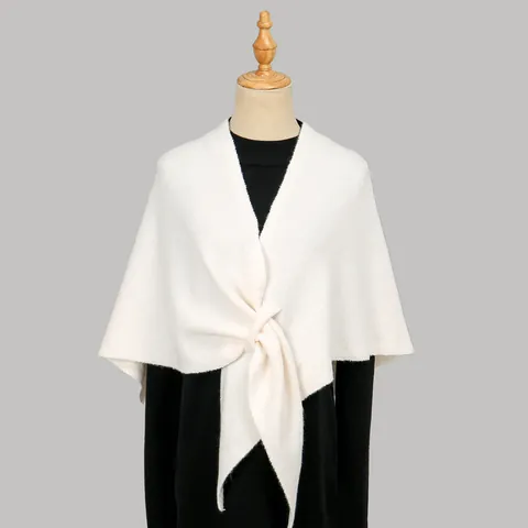 Women Elegant Solid Color Polyester Knitted Triangle Shawl Fashion Korean Style Decorative Knot Scarf For Winter Fall Daily