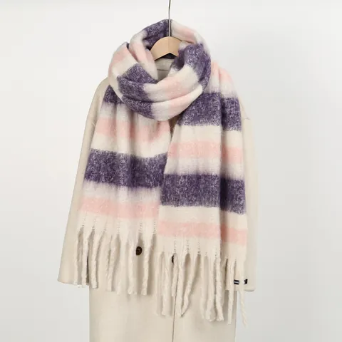 Sciarpa Invernale da Donna Pesante a Strisce Arcobaleno in Finto Cashmere Lunga con Nappe Calda Pashmina Scialle per Climi Freddi