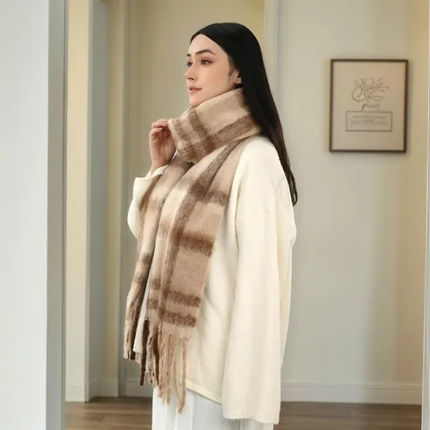Damen Winter Warm Kaschmir-Imitat Schal Kariert Dick Kariert Lang Quaste Schultertuch Mode Vielseitig Herbst Accessoire
