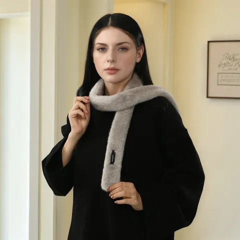 Women's Faux Rabbit Fur Scarf Soft Warm Winter Neck Warmer Fashion Solid Color Faux Fur Cross Over Scarf For Ladies