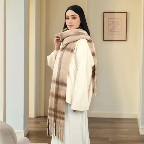 Damen Winter Warm Kaschmir-Imitat Schal Kariert Dick Kariert Lang Quaste Schultertuch Mode Vielseitig Herbst Accessoire