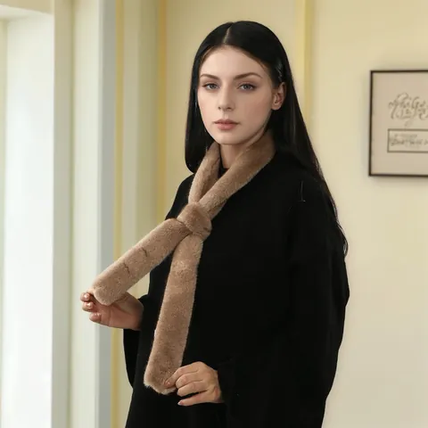Women's Faux Rabbit Fur Scarf Soft Warm Winter Neck Warmer Fashion Solid Color Faux Fur Cross Over Scarf For Ladies