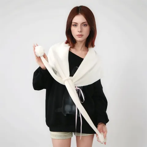 Women Winter Knit Shawl Scarf With Pom Poms Soft Polyester Triangle Wrap Fashion Warm Crossover Solid Color Neck Scarf