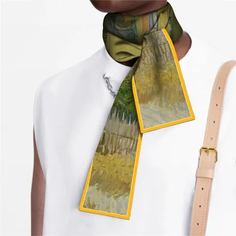 Sciarpa in Satin d'Arte Pittura a Olio Van Gogh per Donna Vintage Floreale Stretta Nastro per Capelli Elegante Cravatta Decorazione Borsa