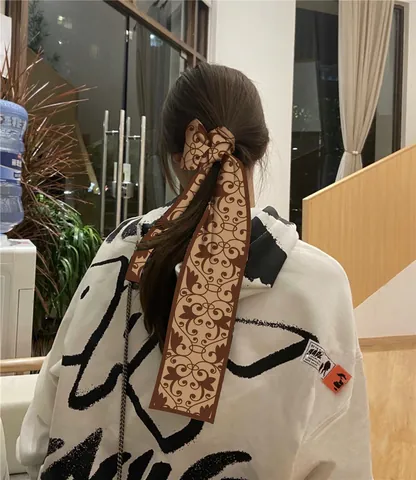 Artistic Van Gogh Starry Night Dunhuang Scarf Hair Band For Women Satin Silk Skinny Scarf Neck Ribbon Bag Decor Streamer Accessories