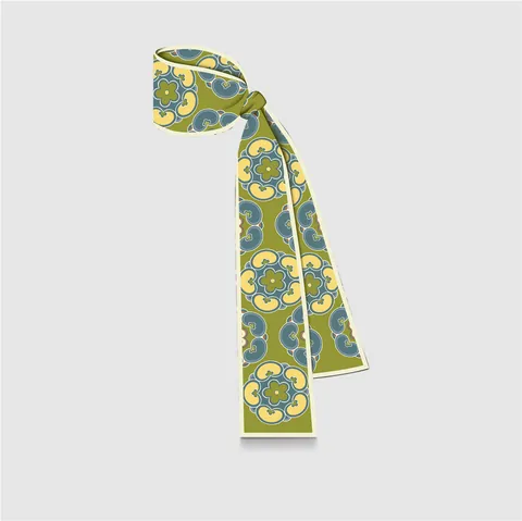 Women's Artistic Satin Scarf Hair Band Van Gogh Oil Painting Dunhuang Style Narrow Twilly Ribbon For Bag Handle Neck Wrist Accessory