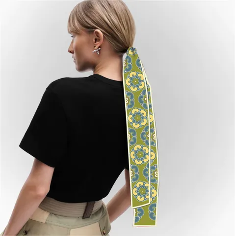 Women's Artistic Satin Scarf Hair Band Van Gogh Oil Painting Dunhuang Style Narrow Twilly Ribbon For Bag Handle Neck Wrist Accessory
