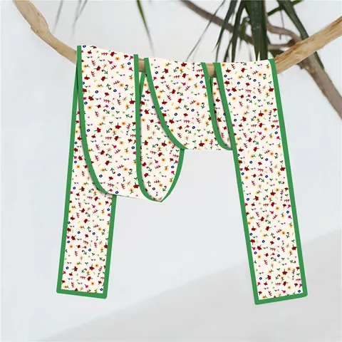 Women's Green Satin Skinny Scarf Floral Argyle Checkered Pattern Hair Ribbon Bag Handle Wrap Neck Tie Fashion Accessory