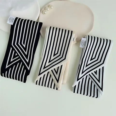 Elegant Satin Polyester Narrow Twilly Scarf For Women Floral Paisley Calligraphy Printed Hair Band Bag Decoration Long Ribbon Neck Scarf