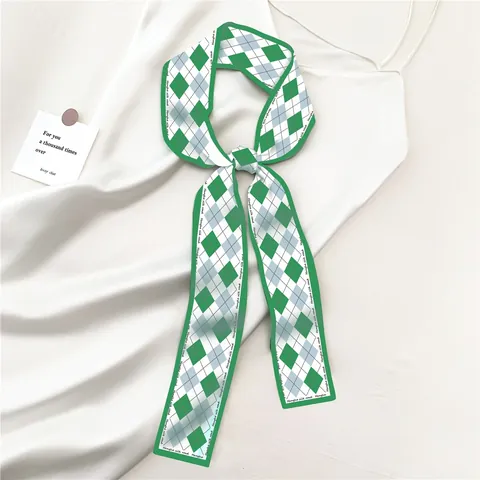 Women Satin Twilly Scarf Floral Geometric Argyle Pattern Skinny Scarf Narrow Scarf For Hair Bag Accessory Elegant Neck Scarf