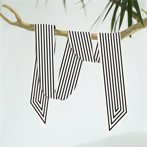 French Style Black White Stripe Satin Silk Feel Narrow Long Scarf For Women Decorative Bag Ribbon Hair Band Neck Tie