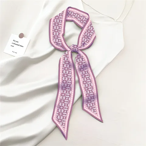 Vintage Paisley Printed Satin Skinny Scarf For Women Double Sided Two Tone Hair Band Bag Handle Decorative Neck Tie