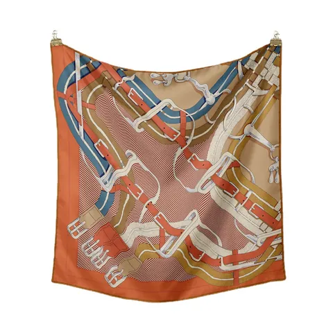 Elegant Equestrian Print Square Satin Scarf For Women French Retro Horse Bit Pattern Hair Neck Scarf Fashion Accessories