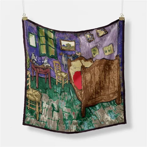 Vintage Impressionist Oil Painting Art Print Square Scarf Satin Decorative Head Neck Scarf Handkerchief For Women