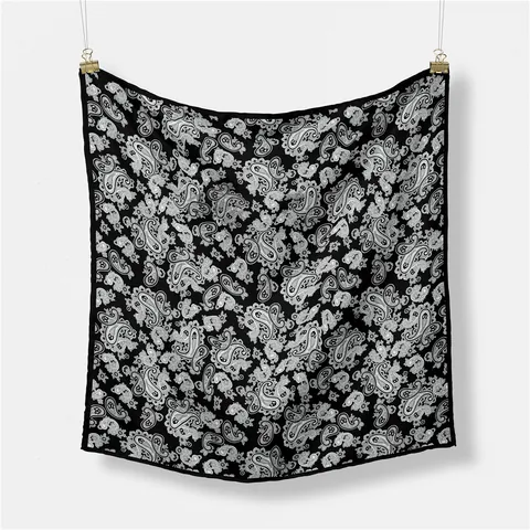 Vintage Paisley Print Satin Square Scarf Black White Neck Scarf Elegant Head Scarf Pocket Square For Women Fashion Accessories