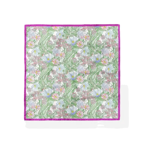 Women Floral Satin Square Scarf Botanical Print Decorative Headscarf Neck Scarf Rose Red Contrast Border Travel Beach Daily