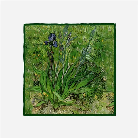 Van Gogh Iris Olieverfschilderij Print Vierkante Satijnen Sjaal Voor Vrouwen Artistieke Decoratieve Kleine Zijdeachtige Halssjaal Mode Zakdoek Accessoire