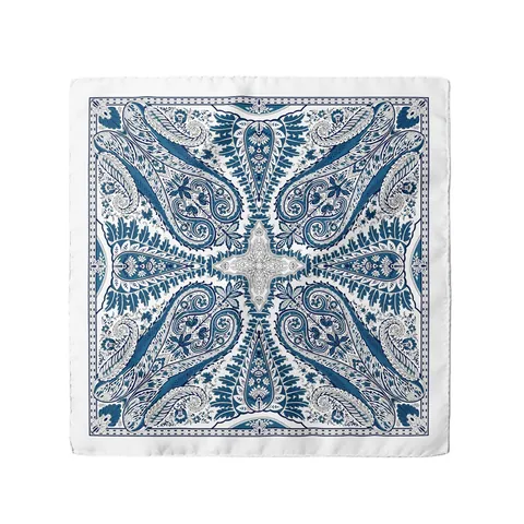 Vintage Blue White Paisley Print Square Scarf Satin Silk-Like Pocket Square For Men Women Fashion Decorative Handkerchief