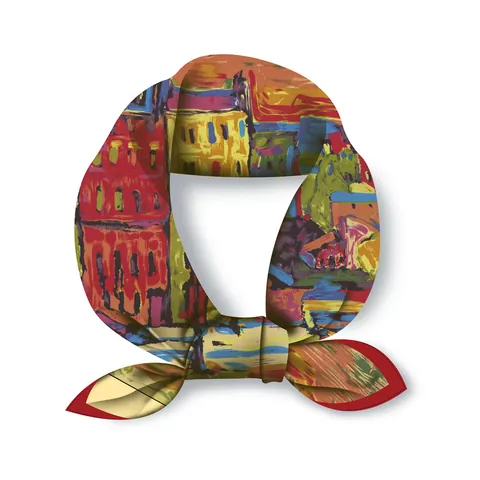 Van Gogh Red House Oil Painting Print Satin Square Scarf For Women Vintage Artistic Elegant Small Twill Neck Scarf Hair Accessory