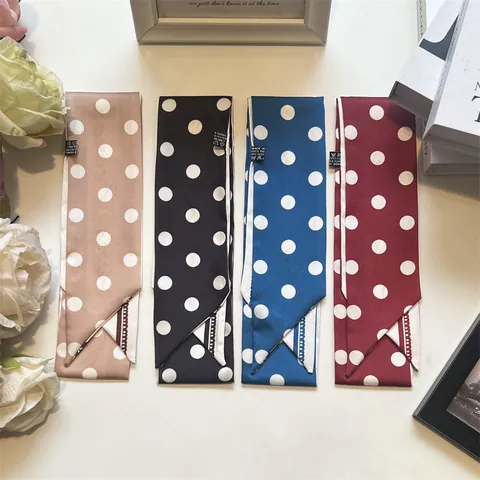 Pañuelo Twilly de Satén de Lunares Vintage Francés Largo y Estrecho para Bolso Pelo Paris Estampado Letras Corbata Mujer Cinta
