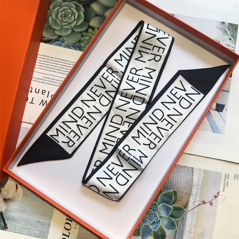 Korean Style Black And White Satin Narrow Scarf Long Hair Band Neckerchief Decorative Bag Handle Ribbon Twilly Scarf For Women
