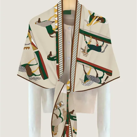 Vintage Pferdedruck Schal Für Damen Künstlerisches Geometrisches Muster Warmes Polyester Schultertuch Retro Mode Winter Accessoire