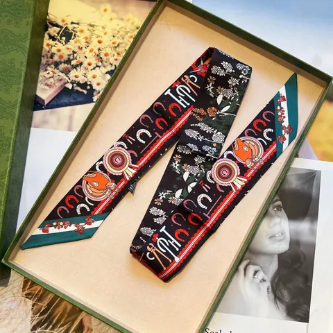 Women's Elegant Botanical Floral Satin Twilly Scarf Small Decorative Streamer For Handbag Hair Band Neck Wrap Jewelry Accessory