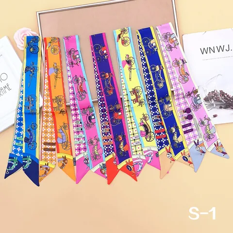 Vintage Horse Carriage Pattern Satin Skinny Scarf Twilly For Handbag Handle Decoration Neck Scarf Women Fashion Ribbon