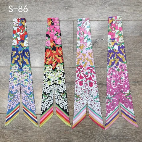 Sciarpa Stretta in Satin con Stampa Floreale da Donna Lungo Twilly per Manico di Borsa Fascia per Capelli Elegante Foulard Collo Accessori