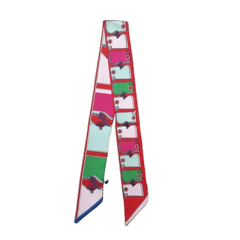 Elegant Women Satin Twilly Scarf Double-Sided Printed Narrow Long Neck Scarf For Bag Handle Hair Ribbon Decor Fashion Accessory