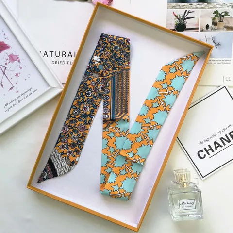 Foulard Twilly in Raso Floreale da Donna Motivo Botanico Vintage Nastro per Borsa Impugnatura Fascia per Capelli Elegante