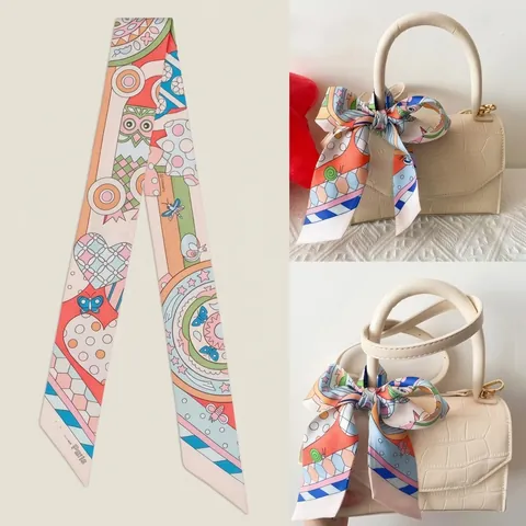 Foulard Twilly in Raso Floreale da Donna Motivo Botanico Vintage Nastro per Borsa Impugnatura Fascia per Capelli Elegante