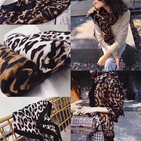 Damen Schal Mit Leopardenmuster Mode Baumwoll Polyester Mischung Stola Für Herbst Winter Leo Muster Halstuch