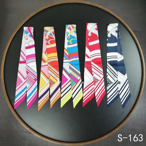 French Style Women Satin Twilly Scarf Polka Dot Striped Geometric Printing Neck Tie Hair Band Bag Handle Ribbon Accessory