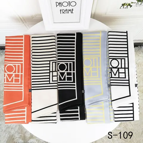 Korean Style Narrow Long Striped Satin Scarf For Women Elegant Geometric Letter Print Skinny Scarf Necktie Decorative Scarf