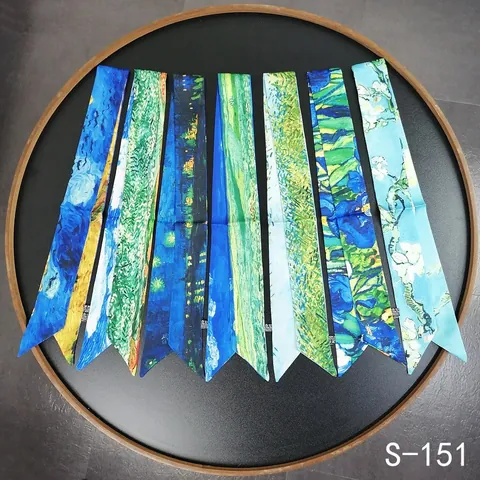 Artistic Van Gogh Oil Painting Satin Twilly Scarf For Women Narrow Ribbon Handbag Handle Wrap Decorative Headband Neck Tie Accessory
