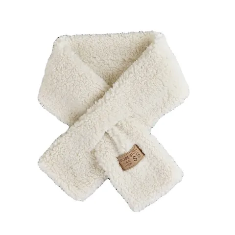 Bufanda de Invierno para Mujer de Lana de Cordero Sintética Engrosada Calentador de Cuello de Felpa Sherpa Bufanda Cruzada de Color Sólido Con Decoración de Cuero