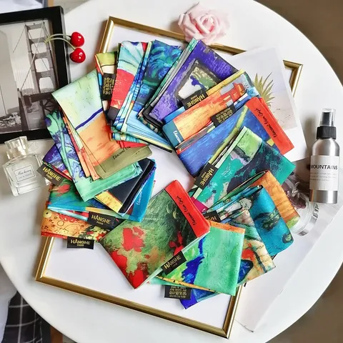 Van Gogh Oil Painting Style Narrow Long Satin Scarf For Women Artistic Print Silk Like Neck Tie Handle Bag Ribbon Headband Scarf