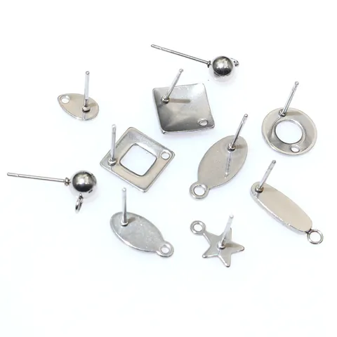 Stainless Steel Geometric Earring Posts With Hanging Loop For DIY Jewelry Making Handmade Earring Stud Finding Base Accessories
