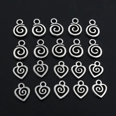 Antique Silver Zinc Alloy Spiral Circle Heart Charms For DIY Necklace Bracelet Making Vortex Pendant Jewelry Findings